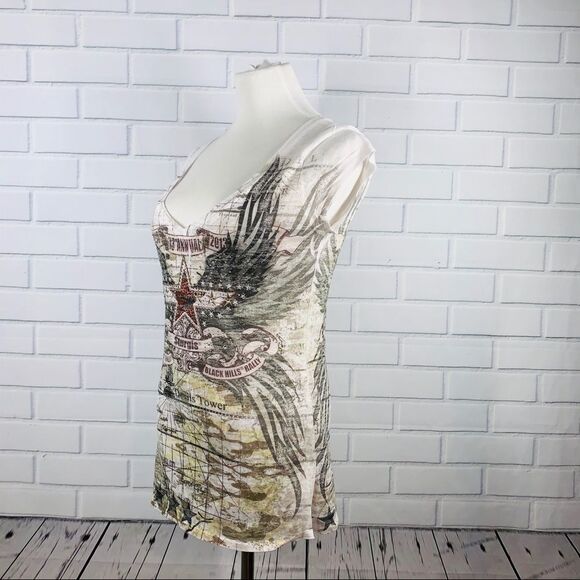 NWT Noble Wear Sturgis White Rhinestone Burnout Tee - Size XL - Picture 3 of 9